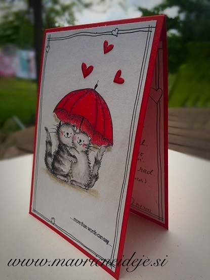 voščilnica za valentinovo - mačka z dežnikom