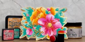 Altenew shimmer relief paste Mayan Gold in distress inki